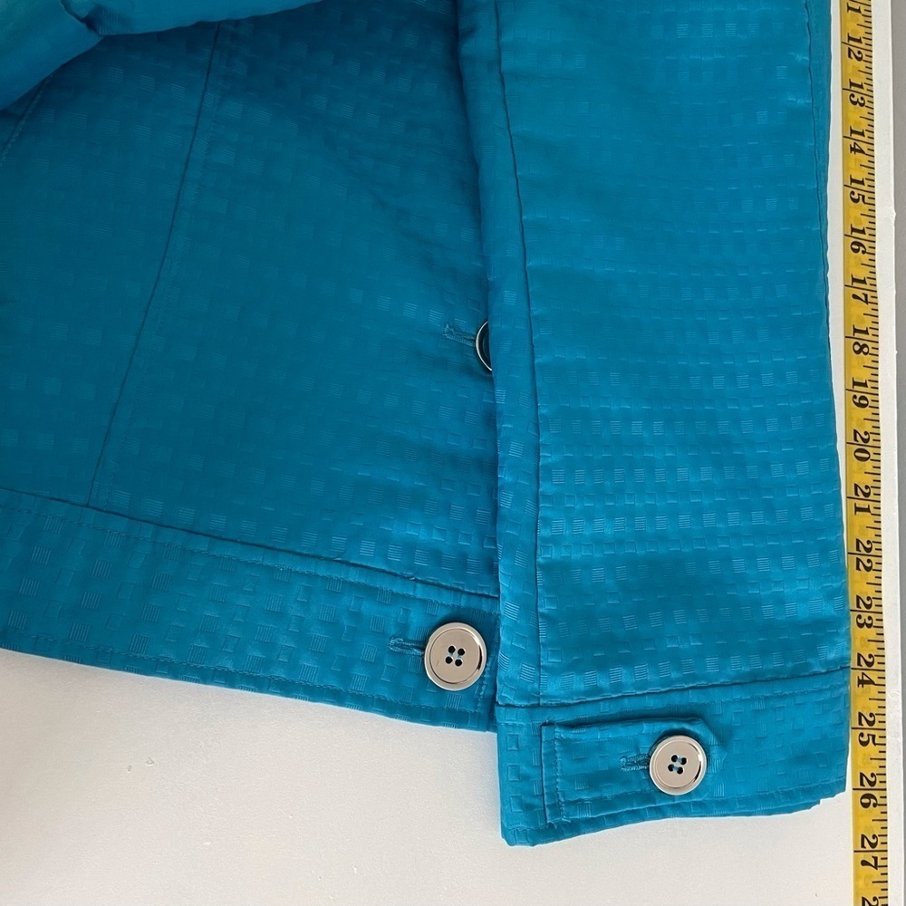 Tanjay Size 18 Blue Textured Button up Jacket, Roll-Tab Sleeves, Four Pockets - Picture 12 of 13